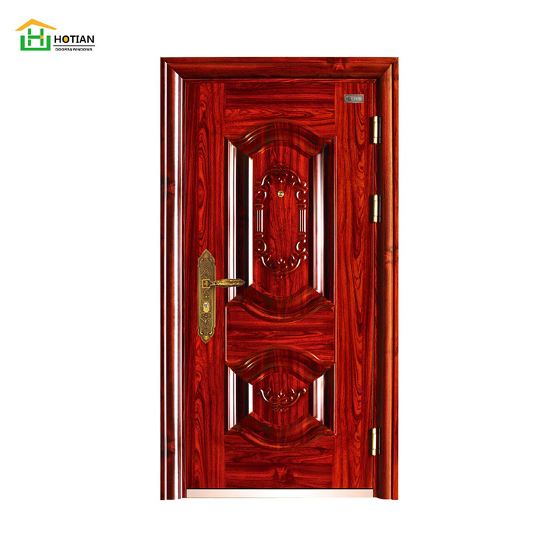 Puerta principal de acero de seguridad en existencia Puertas principales de madera de acero de entrada de tamaño personalizado de 38 * 80 pulgadas
