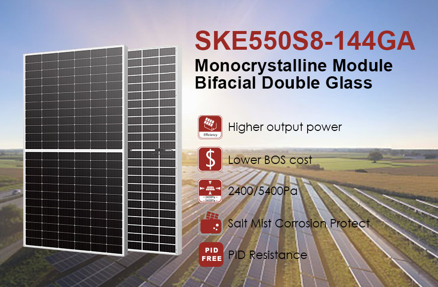 Panel fotovoltaico bifacial Mono perc de tamaño de celda de 550 W y 182 mm