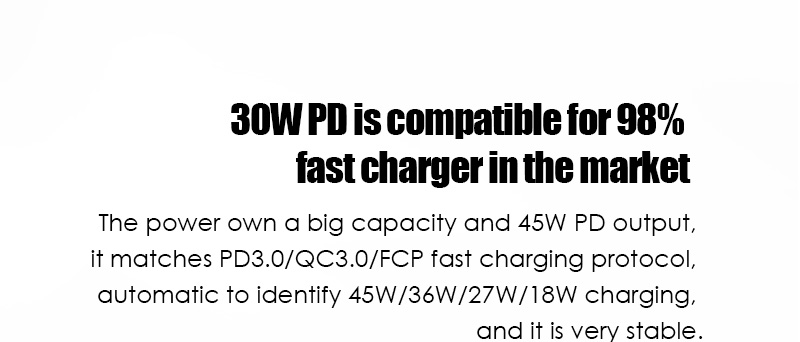 30W PD es compatible con un cargador rápido del 98% en el mercado