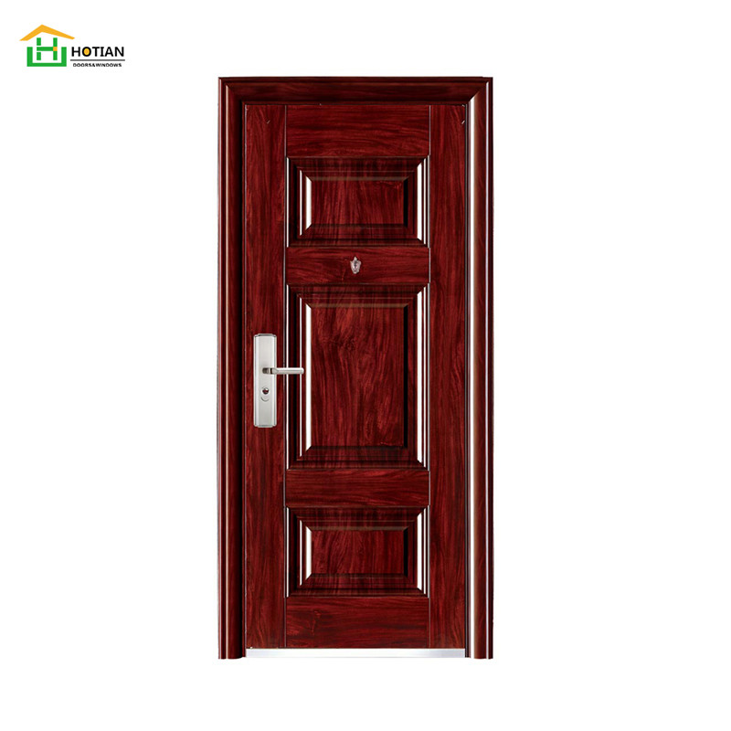 Puerta principal de acero de seguridad de venta caliente puertas principales de madera de acero de entrada ignífuga de tamaño personalizado para Villa
