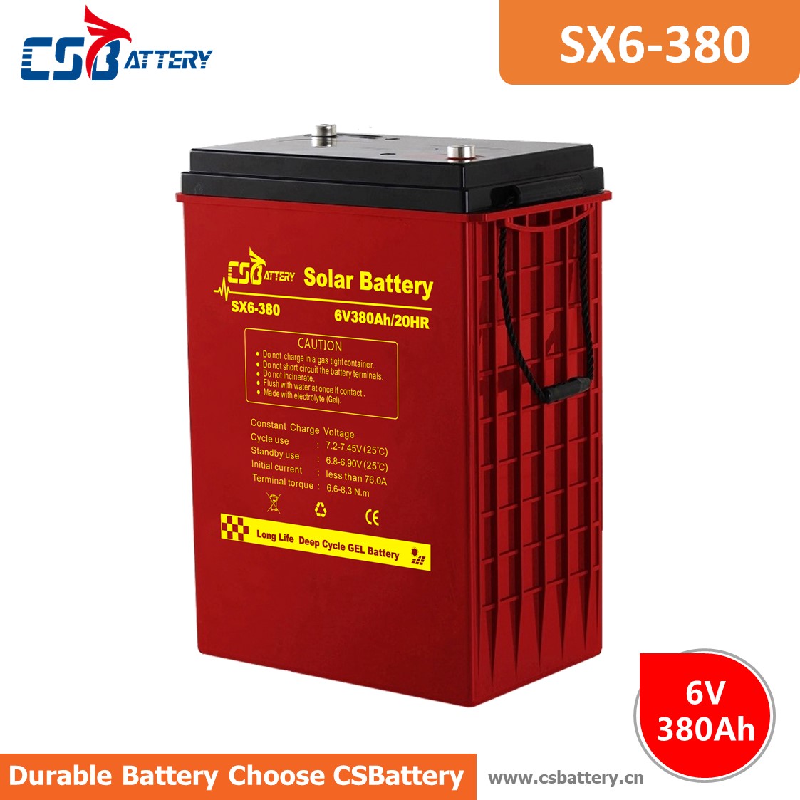 Batería de GEL de ciclo profundo SX6-380 6V 380Ah
