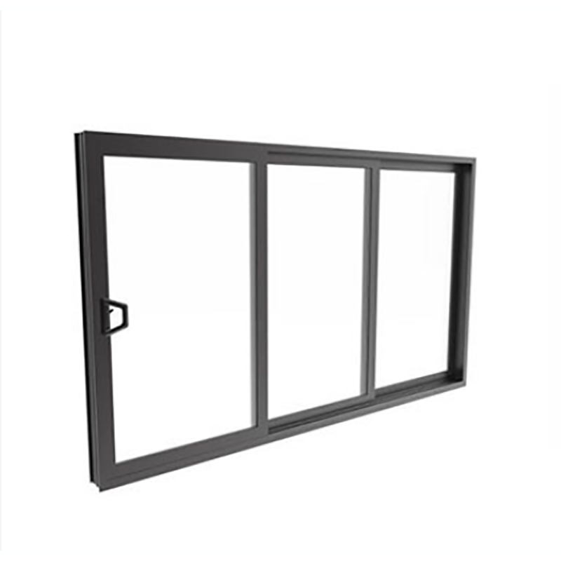 Gran ventana corrediza de 3 paneles de aluminio negro con parrilla
