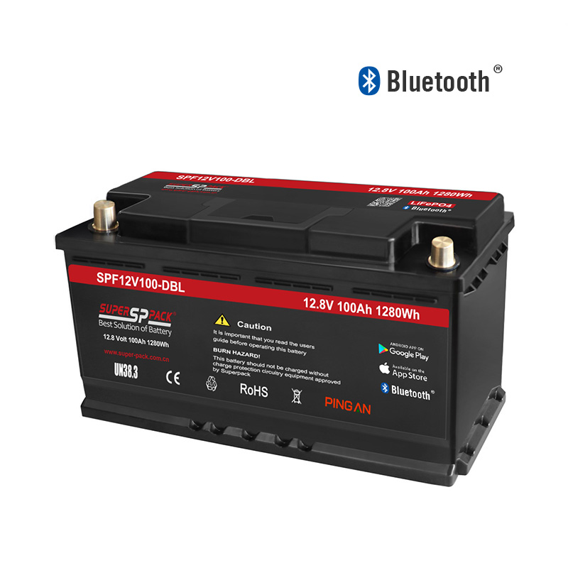 Batería de litio Bluetooth inteligente LiFePO4 de 12 voltios y 100 Ah
