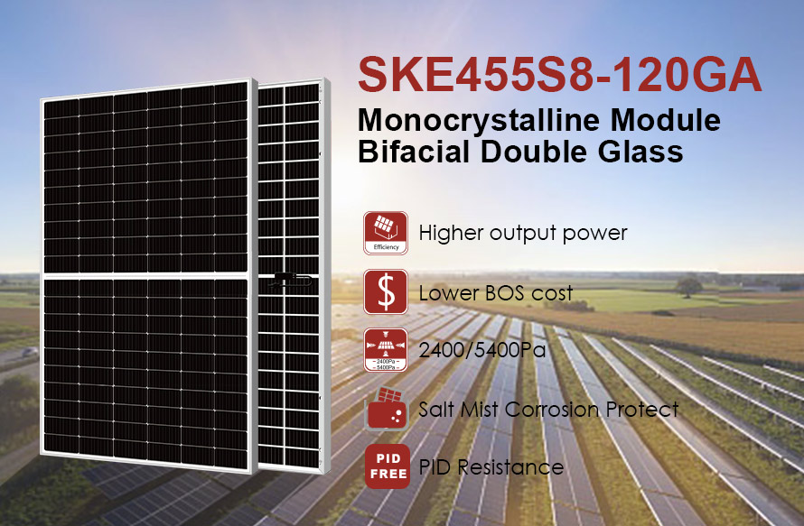 Panel solar de doble vidrio MBB de 182 mm y 455 W