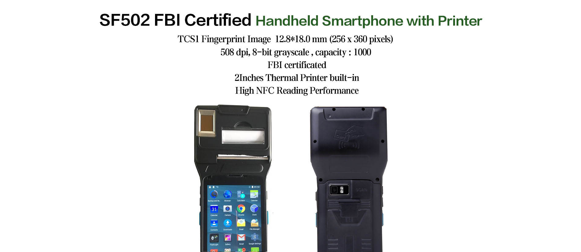 Dispositivo Android de huellas dactilares certificado por el FBI de Feigete