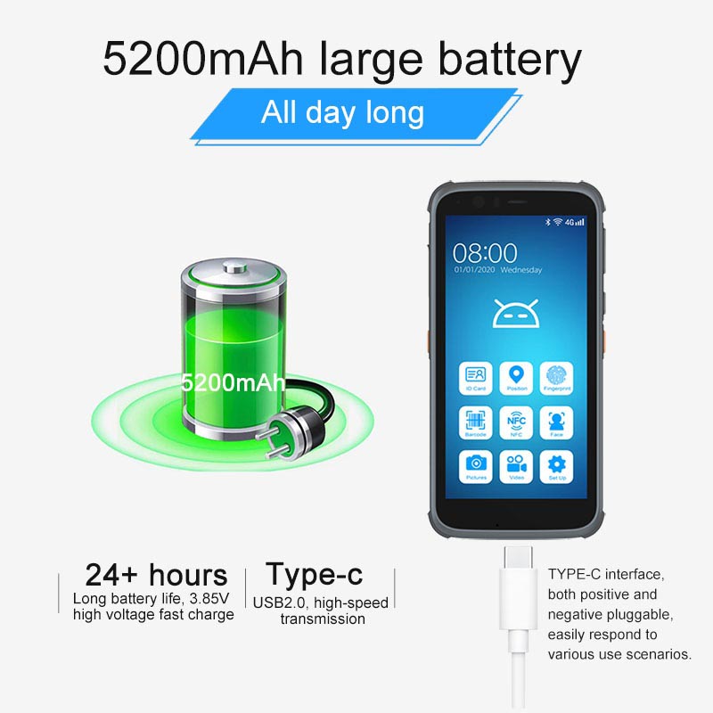 Terminal de huellas dactilares Android 4G de batería grande