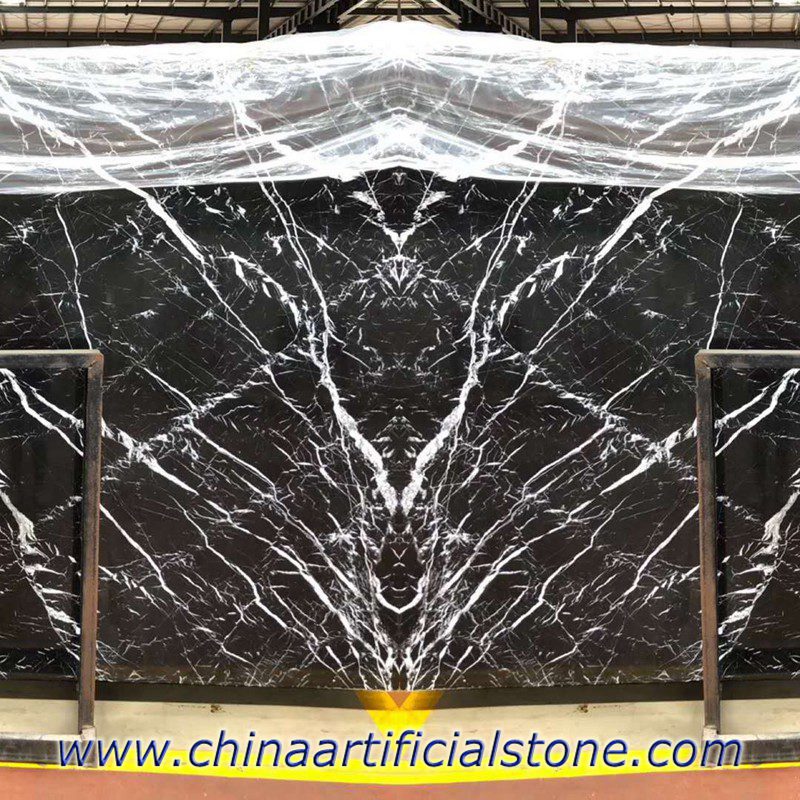 China Black Marquina Marble Bookmatched Losas
