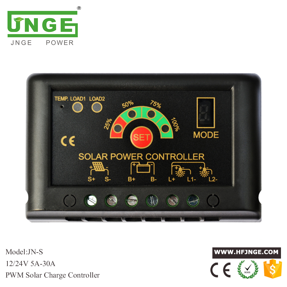 JN-S 12V 24V 5A 10A 15A 20A 30A IP56 Controlador solar pequeño automático con batería de voltaje nominal automático
