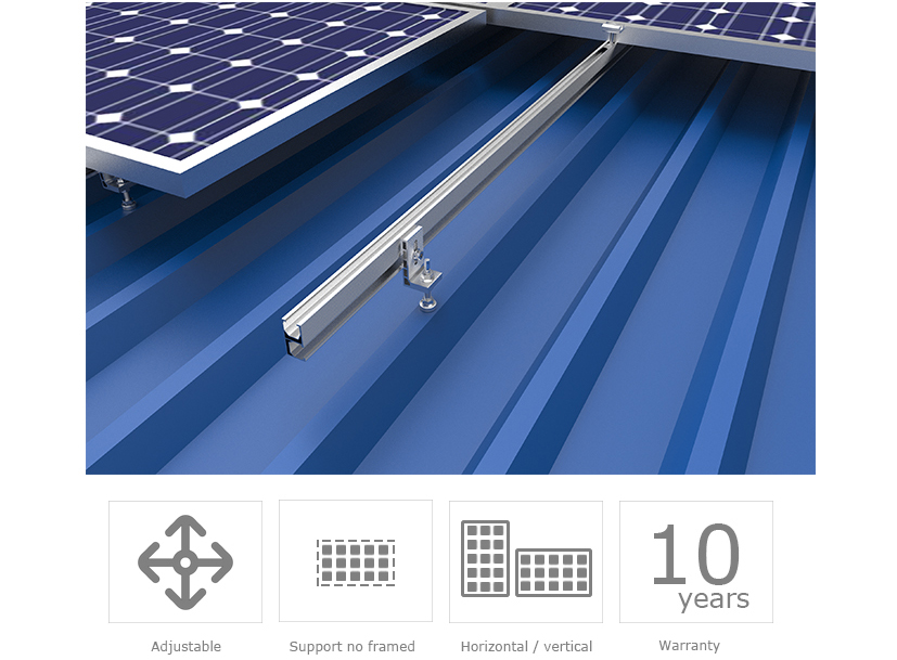Sistema de soportes de montaje de energía solar fotovoltaica para techo de metal
