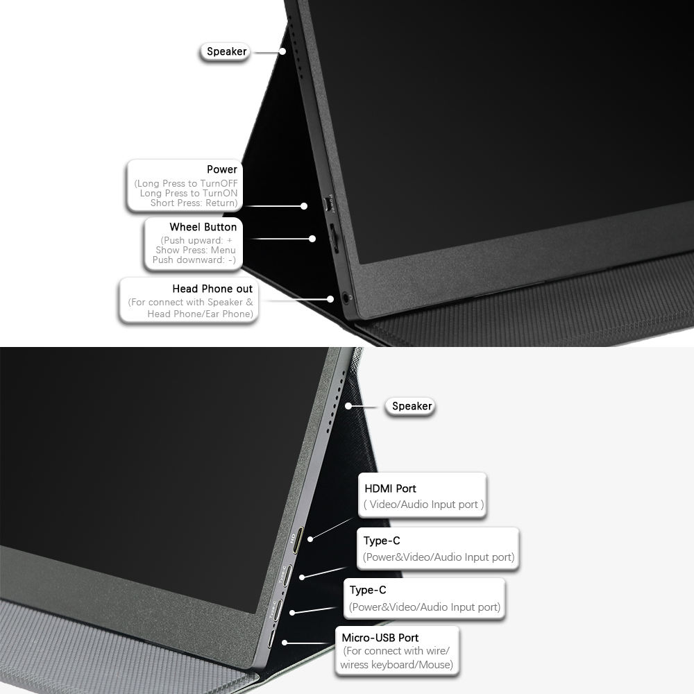 Monitor de pantalla dual con altavoces incorporados portátiles de 16 pulgadas