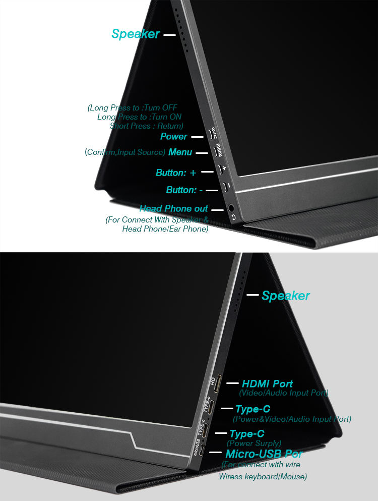 Monitor LCD portátil para juegos de gama alta 4k tipo c de 15,6 pulgadas