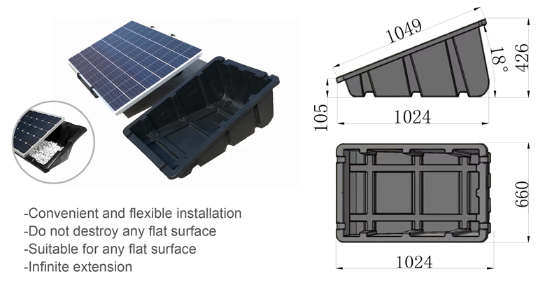 Sistema de montaje de techo con balasto de plástico para paneles solares