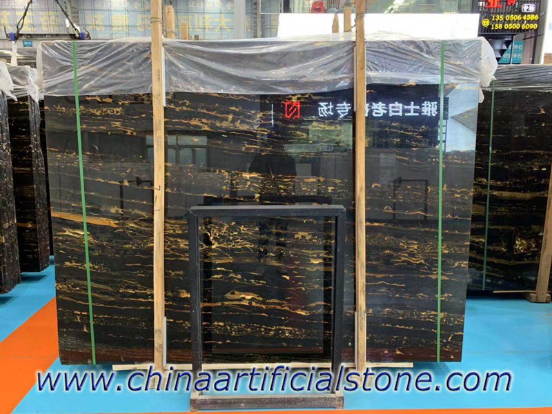 China Nero Portoro Black con losas de mármol dorado