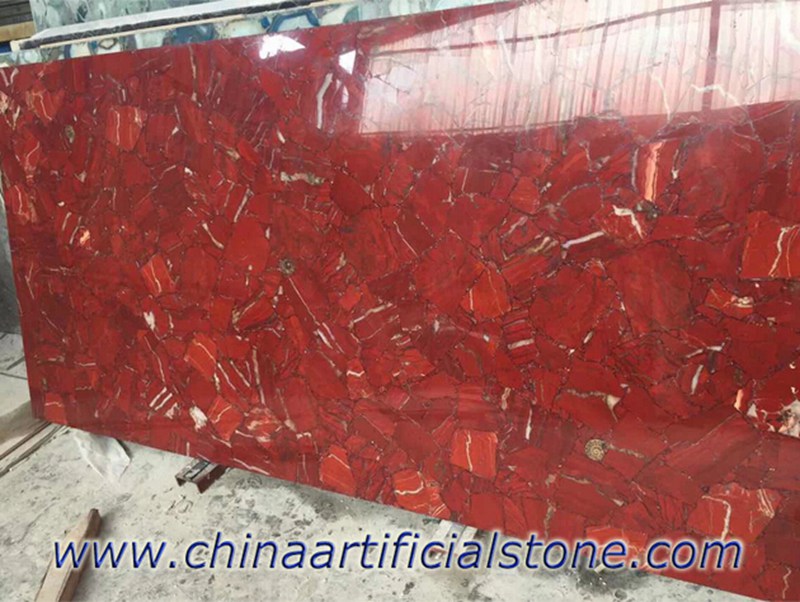 Encimeras de losas de baldosas de mármol de piedras preciosas rojas
