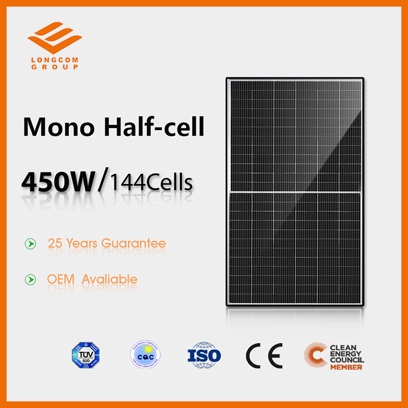 Panel solar de media celda con certificado TUV de 450 vatios y 9BB
