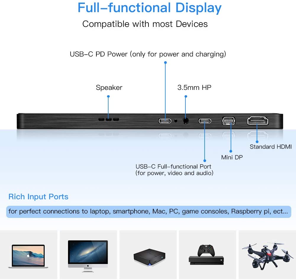 Full hd 4K USB Type-c PC Gaming Monitor portátil ips de 13,3 pulgadas para computadora portátil con teléfono inteligente
