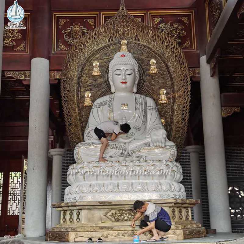 Escultura de Buda religioso asiático artesanal de piedra natural
