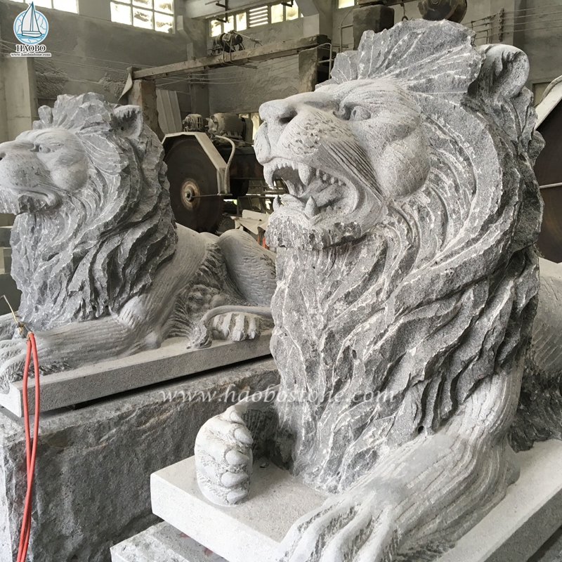 Escultura de león animal personalizada de piedra natural para decoración de jardín
