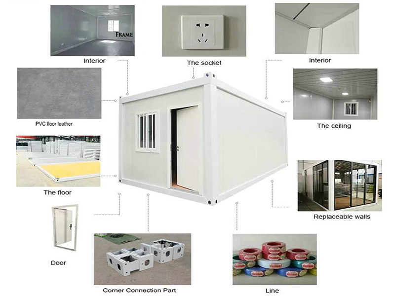 materiales de la casa de contenedores de paquete plano