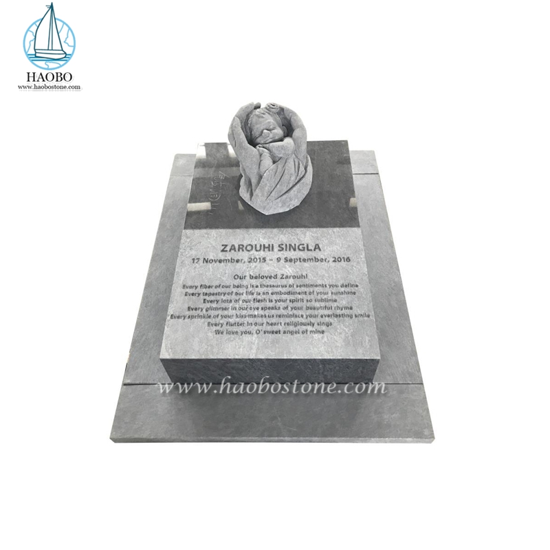 Monumento de marcador tallado de ángel bebé de mano de granito gris personalizado
