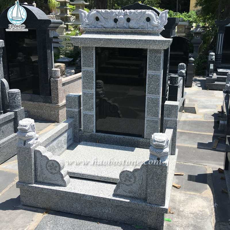 Lápida funeraria tallada dragón de granito gris de estilo asiático
