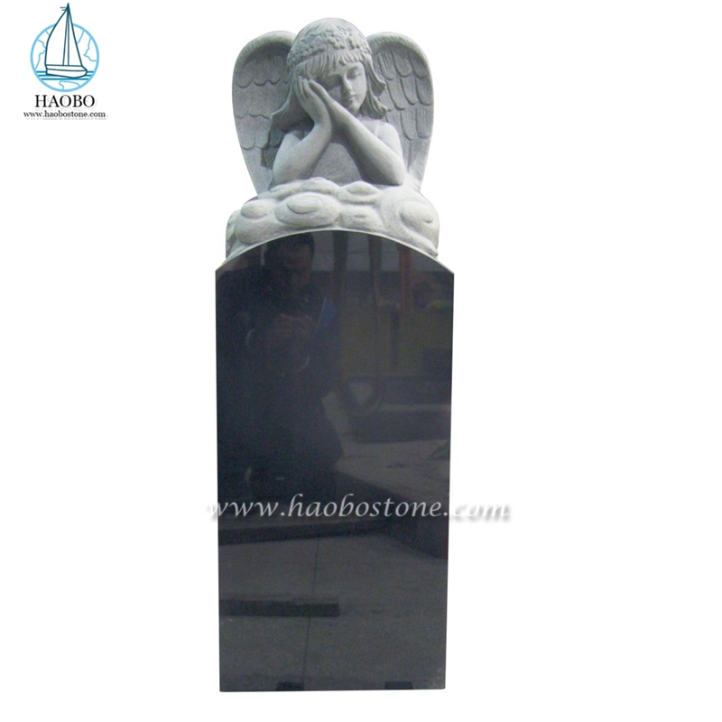 Lápida vertical de ángel durmiente de granito negro de la India
