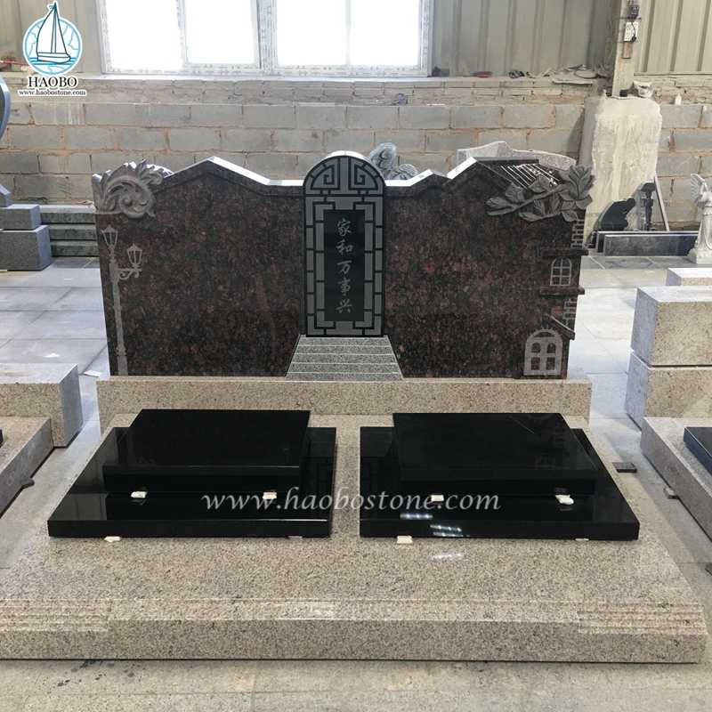 Monumento de cementerio doble tallado en casa de granito de estilo chino
