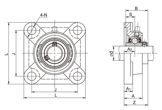 Alojamiento de cojinete de brida de 4 pernos UCF307