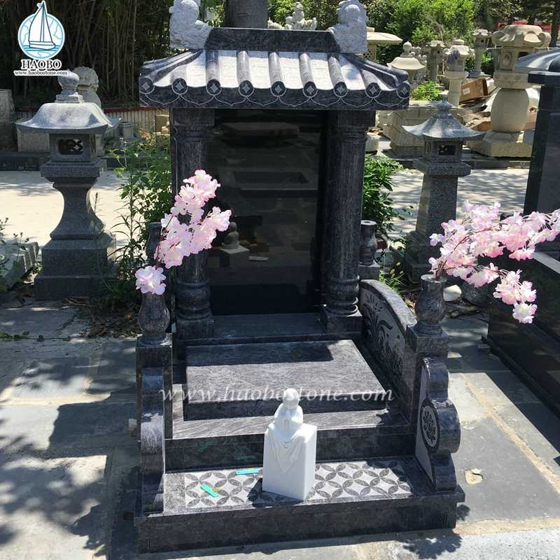 Pilar de techo de granito negro de estilo asiático que talla la piedra sepulcral
