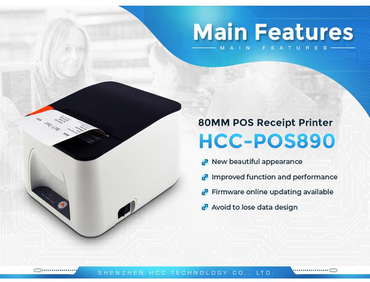 Impresora térmica de recibos POS Ethernet de escritorio de 80 mm con corte automático de alta calidad HCC-POS890