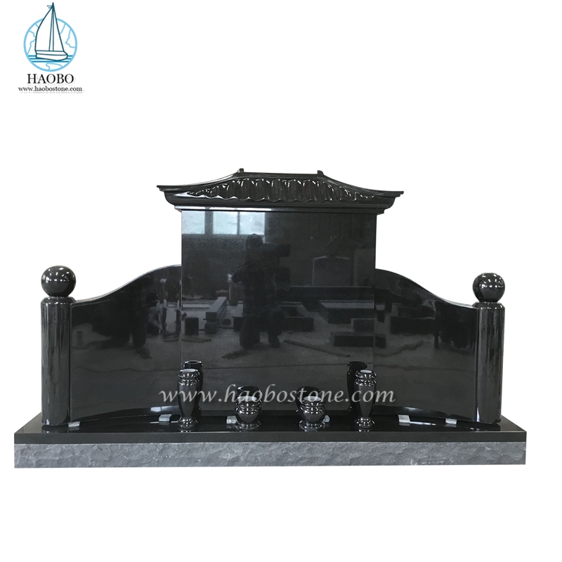 Piedra sepulcral de granito negro con techo de estilo pagoda china de piedra Haobo
