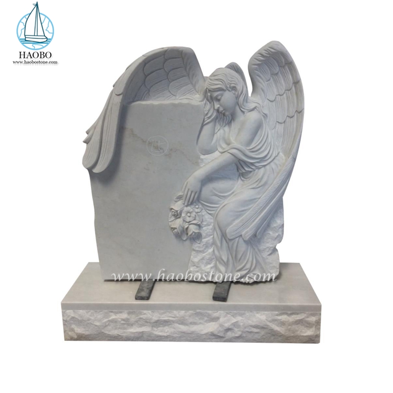 Monumento a la estatua del ángel llorón tallado a mano de mármol blanco de Han
