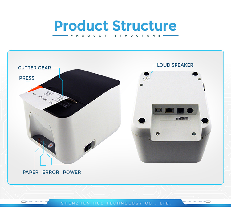 Impresora térmica de recibos POS Ethernet de escritorio de 80 mm con corte automático de alta calidad HCC-POS890