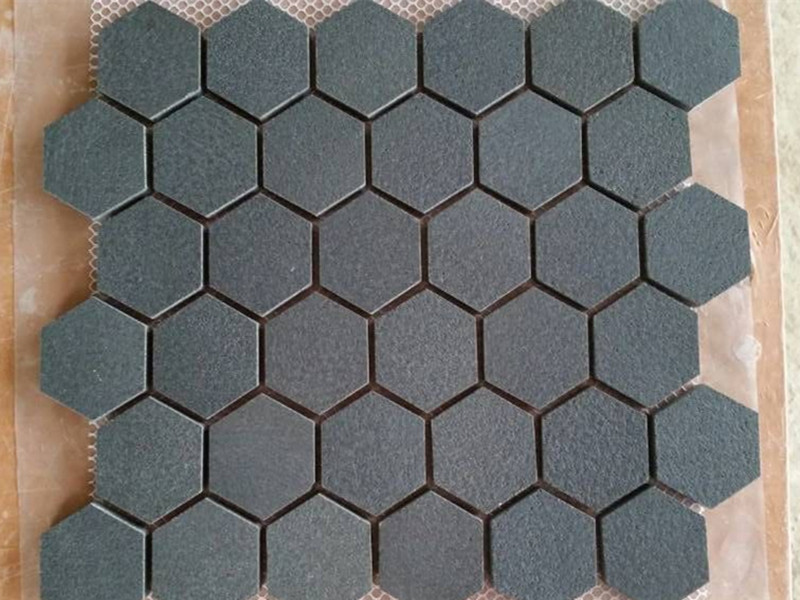 Mosaico de basalto negro mosaico hexagonal mosaico de piedra
