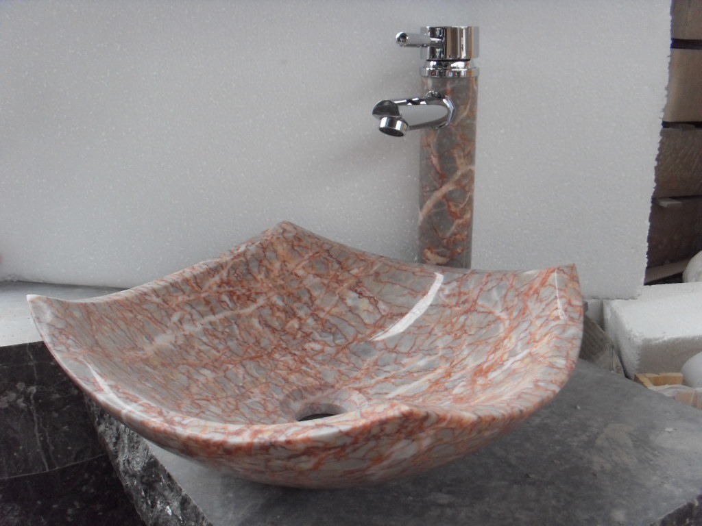 lavabo y lavabo de mármol rojo rosa para baño
