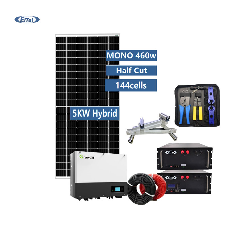 EITAI 5kw Sistema híbrido de energía solar Litio LifePo4 Batería 10kwh 3kva Monofásico 6kw Sistema fotovoltaico con monitor Wifi
