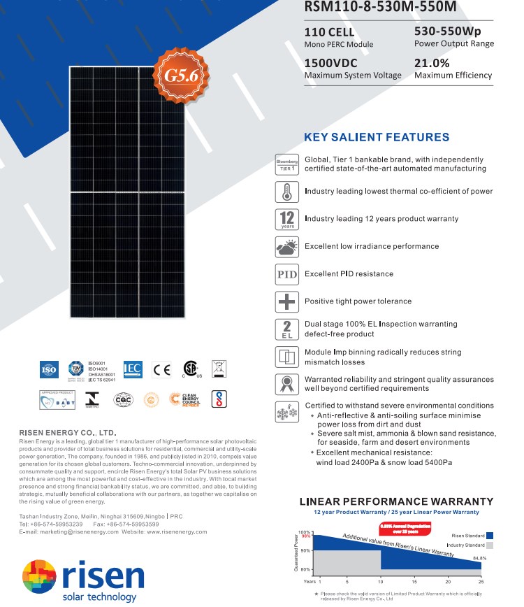 Panel solar elevado de 550 vatios