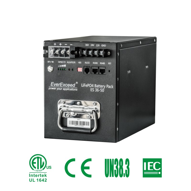Batería de hierro de litio recargable LiFePO4 36V 50Ah 100Ah 150Ah con aprobación UL para CATV y UPS
