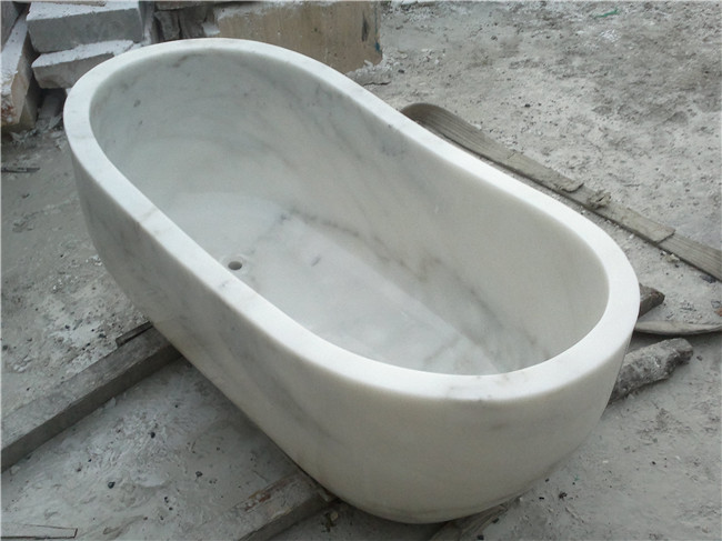 Bañera blanca de piedra natural, bañera de piedra para baño