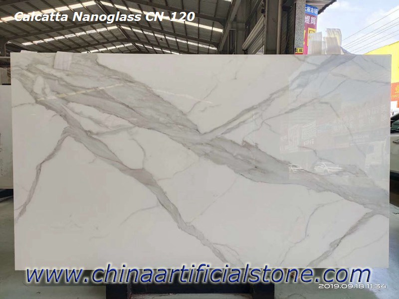 Losas de mármol de vidrio Nano White Calacatta
