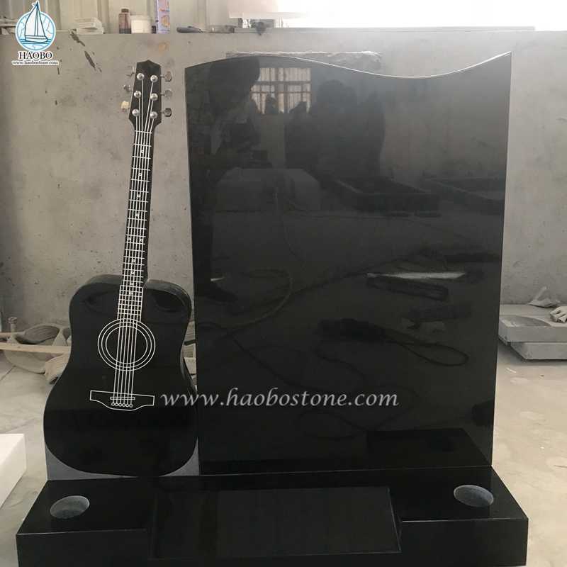 Lápida de cementerio de diseño simple tallada de guitarra negra de India
