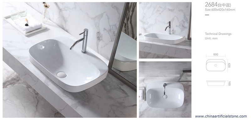 Lavabo semiencimera con orificio para grifo 600x420x160mm