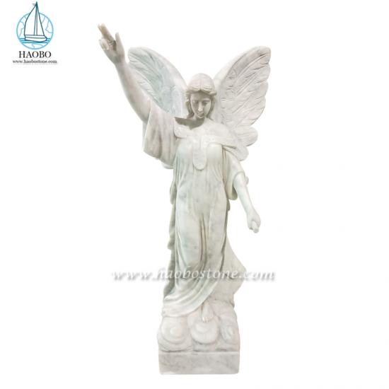 Escultura de ángel de pie tallada a mano de mármol blanco de Carrara
