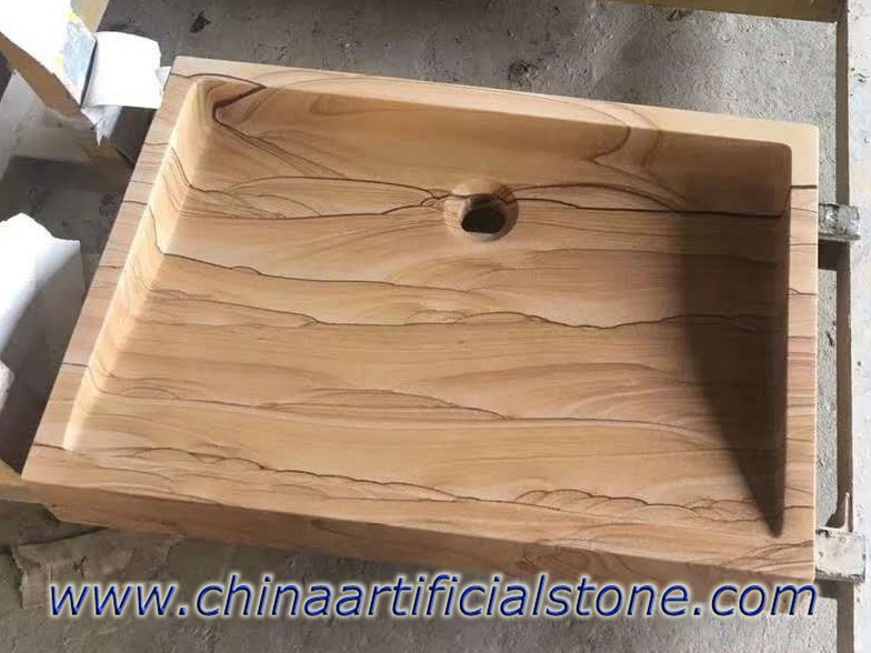 Fregaderos Retangle de piedra arenisca de madera 50x40x11cm
