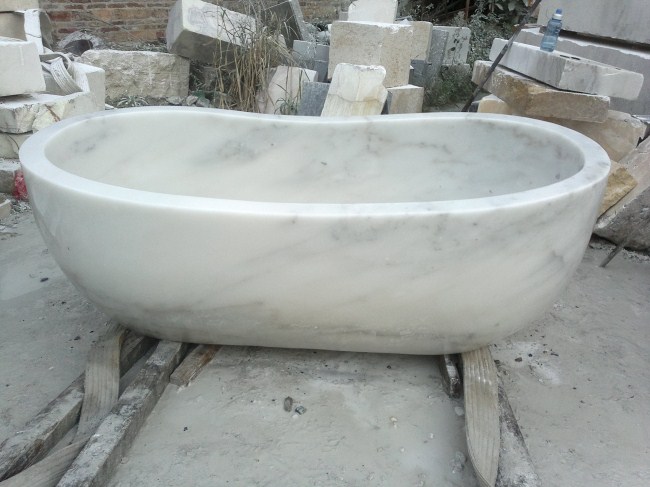 Bañera blanca de piedra natural, bañera de piedra para baño