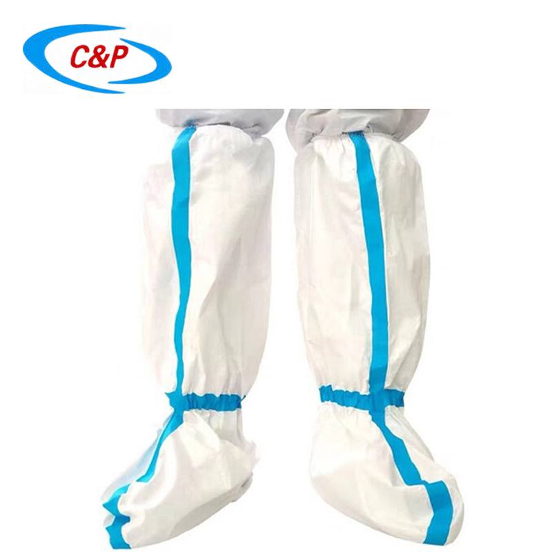 Cubierta de bota de aislamiento no tejida de PP médica desechable con cinta adhesiva azul
