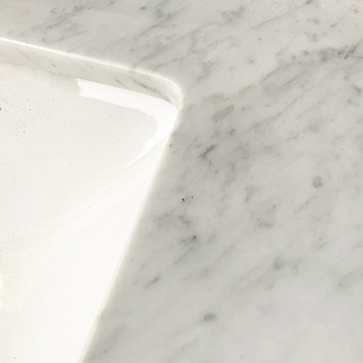 Tocador de baño cortado a medida Top de piedra natural Tipo Top de mármol blanco de Carrara con paquete personalizado
