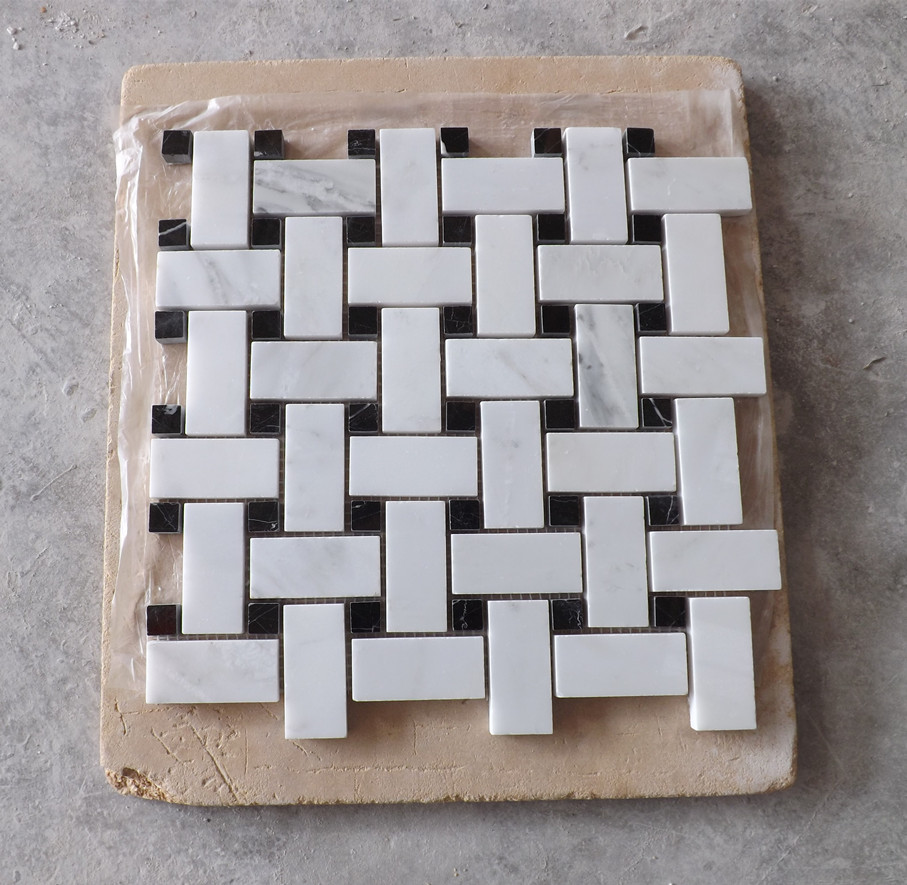 Mosaicos de mármol blanco Basketweave