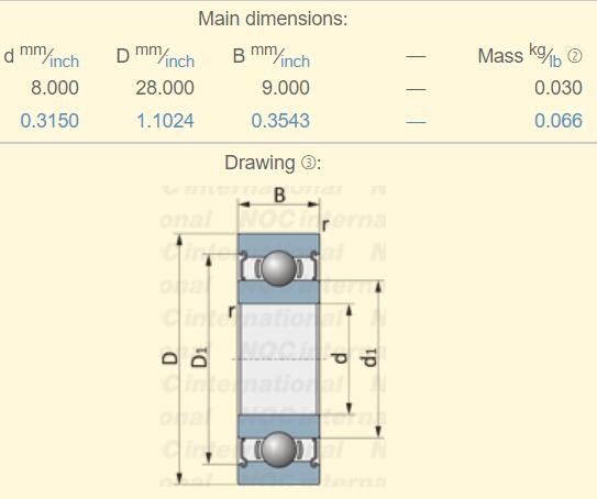 638 dimensión del rodamiento